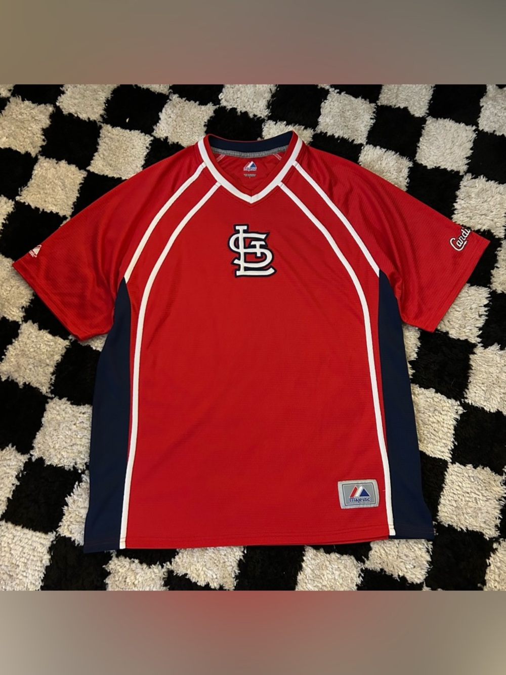ST LOUIS CARDINALS Jersey Mens Large Red Blue Pullover MAJESTIC MLB Baseball